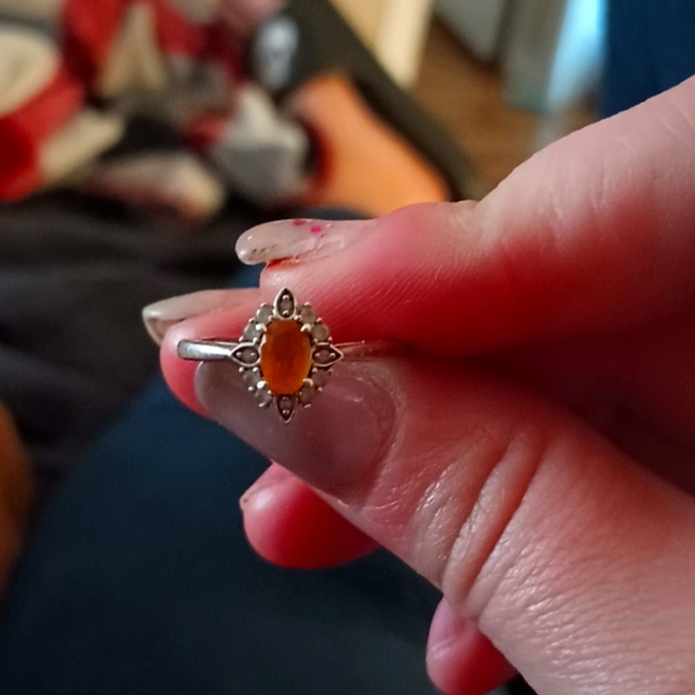 Matching necklace, ring, and earrings.